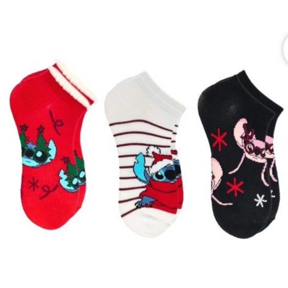 Disney Lilo and Stitch Christmas 3pk No Show Socks Women's Shoe Size 4-10